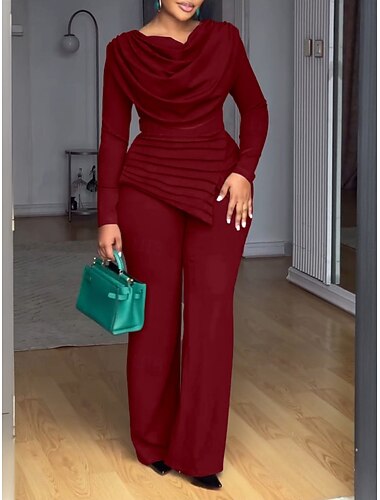  Dámské Běžný Kombinéza Elegantní Pevná barva Dlouhý rukáv Široké nohavice Tričkový Vysoký pas Dovolená Denní Běžný Černá Fialová Hnědá Jaro