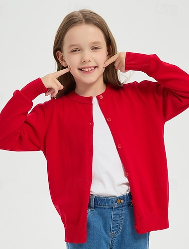  Gyerekek Lány Kardigán Tömör szín Szabadtéri Hosszú ujj Begombol Divat 4-12 év Ősz Fekete Sárga Arcpír rózsaszín