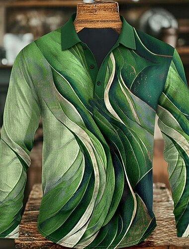  Herre Geometrisk Linje Polo Langermet Poloskjorter Knaphul Fritid utendørs Gate treningsklær Dagligdagstøy 3D-utskrift Knapper Vår Høst Vinter Blå Lilla Grønn