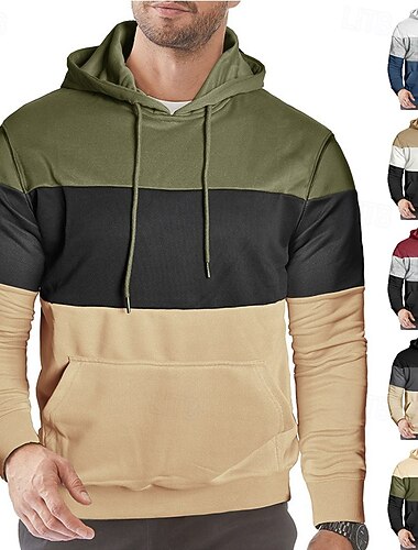  Homens Moletom Moletom com capuz Adamascado Vermelho Vinho Preto Branco Verde Tropa Com Capuz Bloco de cor Tecido Patchwork Bloco de cor bolso canguru Desportos e Ar livre Casual Diário Roupa de rua