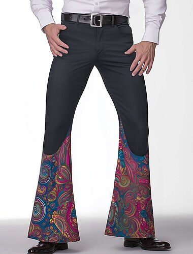  Муж. Огурцы Цветочный принт Этнический Штаны Диско Брюки Брюки-клеш 60-х 70-х годов Нормальная Винтаж Ретро на открытом воздухе Для вечеринок Повседневные Боковые карманы Расклешенные брюки