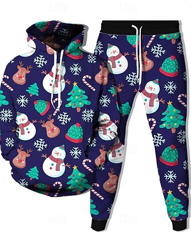  Γραφικά Σχέδια Φουσκωτό μακρύ Σύνολα Φούτερ με Κουκούλα Φόρμα Χιονάνθρωπος Γραφικό για Για Ζευγάρια Ανδρικά Γυναικεία Ενηλίκων 3D εκτύπωση για Χριστούγεννα Απόκριες Μασκάρεμα Πάρτι Φεστιβάλ