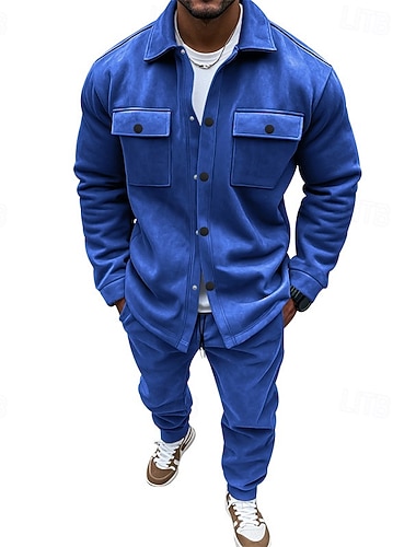  Miesten College Verryttelypuku Asusetti Kauluskäänne ulko- Päivittäin Urheilu Kurenauha Painike ylös Tasku Tavallinen Musta Rubiini Laivaston sininen Polyesteri Urheiluvaatteet Muoti Katutyyli Kevät