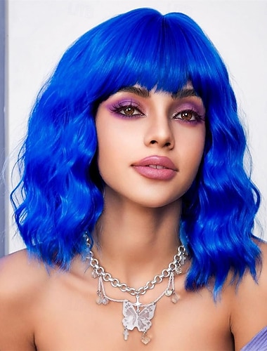  Perruque de carnaval 2026 Rouge Bleu Violet Bouclé Bob Court Perruque synthétique de festival Mardi Gras Parade Coiffure de costume de cosplay pour Femmes