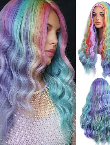  Carnavalpruik 2026 Rood Zwart Blauw Gekruld Lang Synthetische festivalpruik Mardi Gras Parade Cosplay Kostuum Haar voor Dames