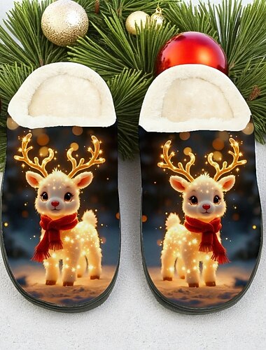  Γυναικείες χριστουγεννιάτικες παντόφλες με ταράνδους - μαλακά βελούδινα χειμωνιάτικα παπούτσια εσωτερικού χώρου με χαριτωμένο σχέδιο Rudolph, ζεστά fleece υποδήματα για το σπίτι για την εορταστική