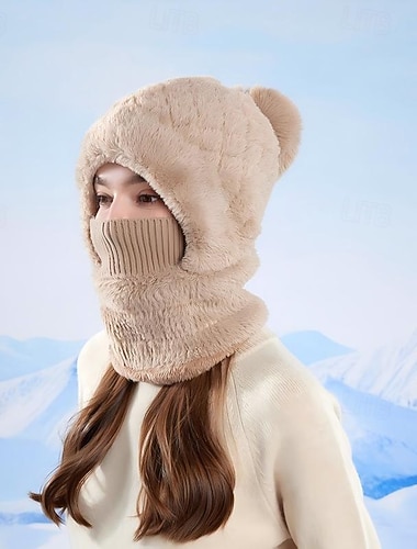  Gorro 3 em 1 com protetor de pescoço e máscara facial para o inverno, ideal para mulheres que praticam ciclismo, esqui ou outras atividades ao ar livre. Forrado com lã, possui protetores de orelha e é perfeito para cobrir toda a cabeça em climas frios.