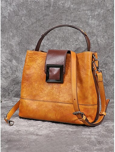  Vintage dameveske i ekte skinn, elegant vintage-stil, slitesterk med justerbar stropp, ideell for kontor og fritidsbruk