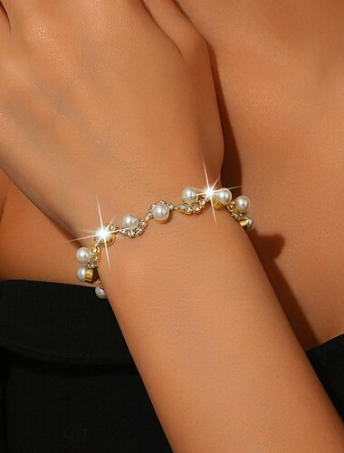  perła damska &Bransoletka z kryształkami – elegancka biżuteria na nadgarstek z koralikami i kryształkami, klasyczny szykowny dodatek na imprezy i wieczory &wydarzenia specjalne