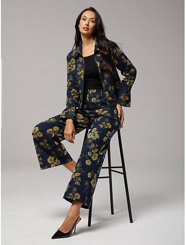  Pantalones vaqueros amarillos de pierna recta con estampado floral para las vacaciones