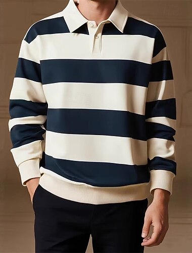  Per uomo Polo Polo da Rugby Streetwear Casuale Bavero Manica Lunga Essenziale Moderno Strisce orizzontali Bottoni Primavera Autunno Vestibilità regolare Caffè Blu marino Verde Polo