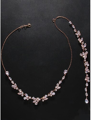  Naszyjnik z kryształkami w kolorze różowego złota dla kobiet – elegancka biżuteria na długim łańcuszku na bale, bale i wieczorne przyjęcia