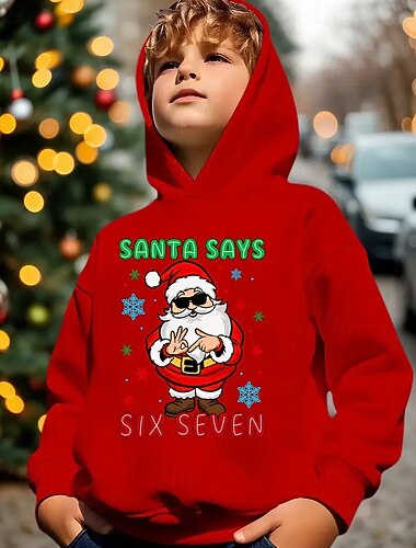  Jul Unisex Gutt 3D Grafisk julenissen Morsom slang 67 Hattetrøje Pullover Langermet 3D-utskrift Vår Høst Vinter Sport Mote Gatemote Barn 4-12 år Med hette utendørs Avslappet Daglig Normal