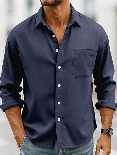  Per uomo Camicia Camicia casual Camicia con Bottoni Nero Bianco Rosa Rosso Blu marino Manica Lunga Semplice Bavero Casuale Quotidiano Tasca Frontale Abbigliamento Elegante Moda Casual
