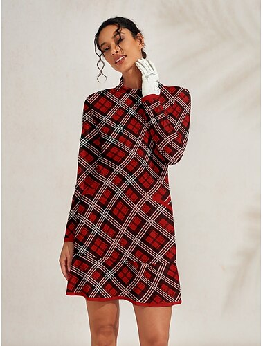  בגדי ריקוד נשים שמלת גולף אדום שרוול ארוך נשים בגדי גולף בגדי תלבושות ללבוש ביגוד