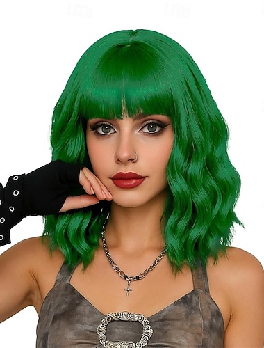  Perruque de carnaval 2026 Bleu Vert Orange Bouclé Bob Court Perruque synthétique de festival Mardi Gras Parade Coiffure de costume de cosplay pour Femmes