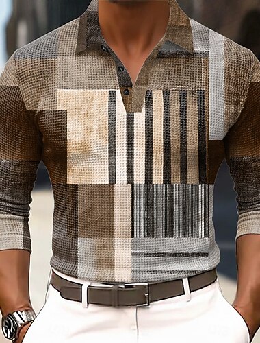 Férfi Kollázs Geometriai Gofris pólóingek Hosszú ujj Pólóingek Galléros ingek Üzleti alkalmi Üzleti Viseljen dolgozni Hétköznapi viselet Gombok Tavasz Ősz Tél Medence Barna