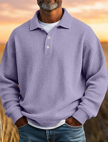  رجالي قمصان بولو الوافل قمصان البولو عطلة شارع طوي كم طويل موضة لون الصلبة سهل Buttons عادي الخريف ربيع & الصيف عادي أخضر أزرق فاتح بنفسجي أزرق غامق قمصان بولو الوافل