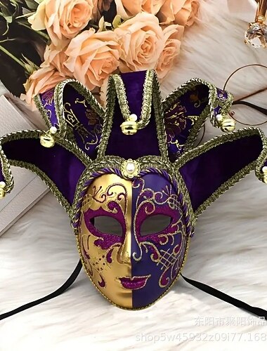  Benátská maska, karnevalová maska Arlecchino, celoobličejová, pro dospělé, pánská, halloweenská, karnevalová, Mardi Gras, párty, maškarní, karneval v Benátkách, snadné halloweenské kostýmy, převlékání