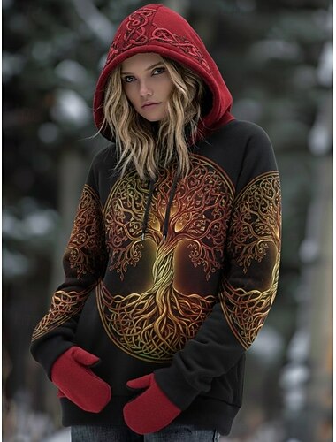  Γυναικεία Pullover Με Κουκούλα Γραφική Μοντέρνα Γκόθικ Καθημερινό Μακρυμάνικο Με Κουκούλα Κανονικά μπλουζάκια Καθημερινή Ένδυση Causal Κορδόνι Στάμπα Ρουμπίνι Άνοιξη Φθινόπωρο