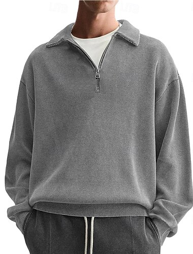  Herre Zip Polo Avslappet Ferie Quarter Zip Langermet Mote Moderne Helfarge Med Tekstur Ren Vår & Vinter Blå Svart Lilla Mørkebrun Mørkegrønn Brun Zip Polo