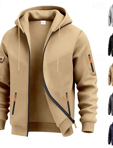  Homens Moletom Full Zip Hoodie Moletom de lã Moletom Tático Preto Azul Marinha Cáqui Cinza Claro Cinzento Escuro Com Capuz Tecido Zíper Bolsos Desportos e Ar livre Casual Diário Roupa de rua Legal