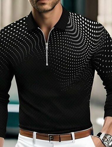  Miesten Geometrinen Polo Pitkähihainen Sänkyjen avaus Moderni Vapaa-aika Urheilu- ja treenivaatteet Rento / arki Vetoketju 3D-tulostus Kevät Syksy Talvi Musta Sininen Apila