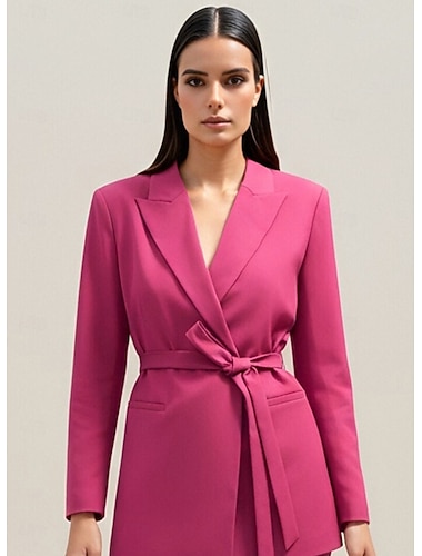  Mulheres Jaqueta Blazer Escritório / Carreira Tecido Que Estica Elegante Manga Longa Italiano Lado do nó