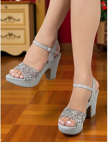  Sandales compensées à paillettes pour femmes - chaussures de soirée scintillantes à bout ouvert et bride cheville, idéales pour les sorties nocturnes et les clubs. &événements spéciaux