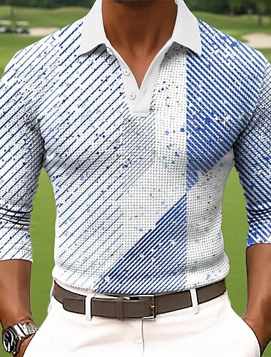  Ανδρικά Αφηρημένο Γεωμτερικό Βάφλα Πόλο Μπλουζάκια Μακρυμάνικο Μπλουζάκια πόλο Πουκάμισα με γιακά Business Casual Επιχείρηση Φορέστε στη δουλειά Καθημερινά Ρούχα Κουμπιά Άνοιξη Φθινόπωρο Χειμώνας