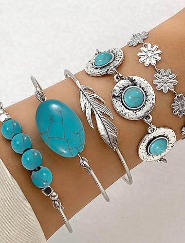  Dame Kjeder & Lenkearmbånd Armringer Klassisk Blomst Mote Legering Armbånd Smykker Lyseblå Til Daglig Ferie