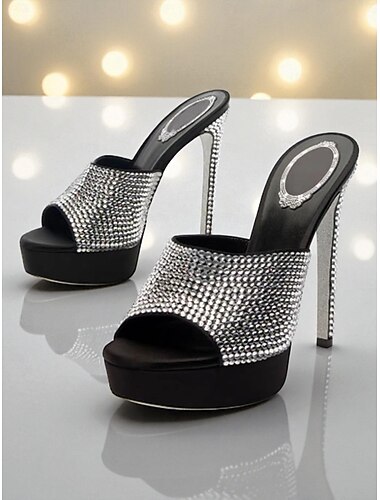  Scarpe con tacco a zeppa e plateau in strass da donna - stiletti a punta aperta scintillanti e glamour per le feste notturne &festeggiamenti di capodanno