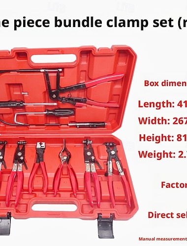  9-delers kraftig slangeklemmetangsett med lang roterende dyse og fleksibel slangemekanisme - kraftig struktur ergonomisk håndtak farget blå boks - for fyringsolje, vann, brems og kjøling