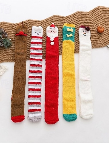  jouluiset pitkät korallifleeceiset polvisukat naisille paksut lämpimät unisukat söpöt sarjakuva talvi pörröiset oloasukat pehmeät ja kodikkaat lämpöjalkasukat lomalahja