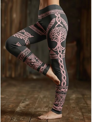  Dame Leggings Koselige leggings Ferie Årgang Etnisk stil Full lengde Høy Midje Grafisk Printer Bekvem Elastisk Avslappet Daglig Feriereise Marine Rosa Grønn Vår Høst Slank Fasong