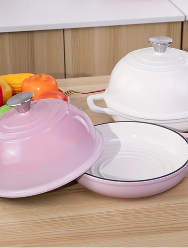  Multifunksjonell emaljert støpejernsgryte med lokk i emaljert støpejern, brukt til å bake surdeigsbrød i brødovner, brødbakeutstyr, viktig for hjemmelaget brød, lett å rengjøre nonstick-gryte, vakker