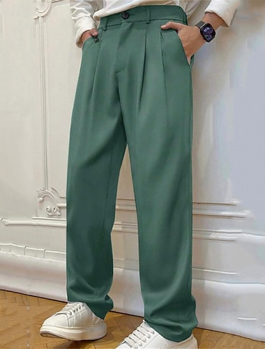  Herren Hose Anzughose Chinos Baggy-Hosen Tasche Knöpfe Falten Einfach Komfort Formell Arbeit Geschäft Mode Klassicher Stil Dunkelbraun Schwarz Mikroelastisch