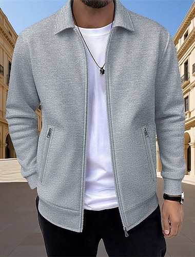  Herren Leichte Jacke Freizeitjacke Outdoor Urlaub Tasche Frühling & Herbst Einfach Streetwear Stilvoll Umlegekragen Regulär Blau Schwarz Weiß Dunkelrot Grün Jacken