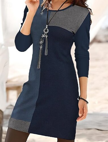  Γυναικεία Μίνι φόρεμα Μαύρο φόρεμα Καθημερινό φόρεμα Μοντέρνα Διακοπές Καθημερινά Εξόδου Κανονικό Γεωμετρικό Μακρυμάνικο Στρογγυλή Ψηλή Λαιμόκοψη Θαλασσί Μαύρο Βυσσινί Γκρίζο Άνοιξη Φθινόπωρο