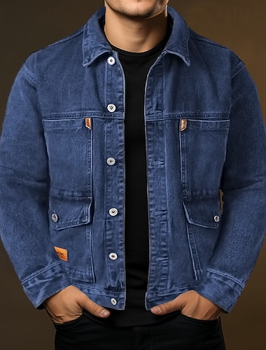  Homme Veste de camionneur Veste Jean Extérieur Usage quotidien Coupe Vent Poche Printemps & Automne Plein Mode Vêtement de rue Revers Normal Jean Noir Bleu Gris Veste