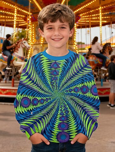  Para Meninos 3D Gráfico 3D impressão Moletom Manga Longa Primavera Outono Moda Básico Infantil 4-12 anos Gola Redonda Ao ar livre Casual Diário Normal