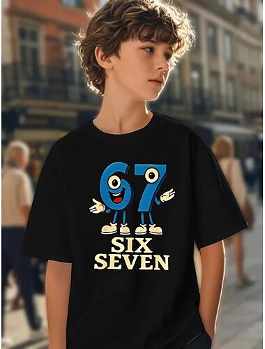  בנים תלת מימד גראפי סלנג מצחיק 67 חולצה קצרה טישירט שרוולים קצרים הדפסת תלת מימד קיץ אביב ספורט אופנתי סגנון רחוב ילדים 4-12 שנים צווארון עגול קצר בָּחוּץ קזו'אל יומי רגיל