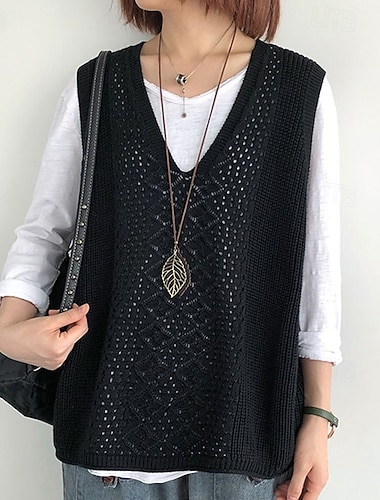  Dámské Svetr Rolák Vinobraní Šik ven Na běžné nošení Pevná barva Do V Výstřih Pletený Bez rukávů Běžné topy Plést Denní Dovolená Jdeme ven Vodní modrá Černá Jaro Podzim