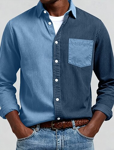 Homme Chemise Chemise Décontractée Chemise en velours côtelé Chemise Boutonnée Bleu Jaune Rouge bleu marine Vert manche longue Col Rabattu Extérieur Bureau / Carrière Bloc de Couleur Vêtement Tenue