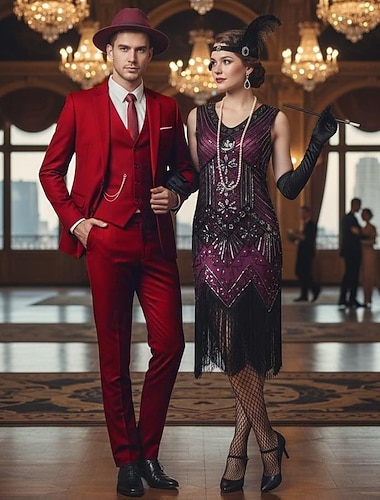  レトリ／ヴィンテージ 20代の轟音 1920年代風 フラップワンピース スーツ＆ブレザー カップルコスチューム グレートギャツビー 紳士 純色 仮装 男性用 女性用 ハロウィーン カーニバル マスカレード パーティー ファンシーパーティー 成人 クラバット コート パンツ オールシーズン