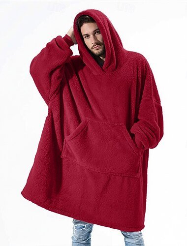  رجالي منامة ملابس للنوم ثوب الحمام سهل موضة أنيق كلاسيكي المنزل مناسب للبس اليومي سرير شيربا بوليستر الدفء راحة ناعم هودي كم طويل الخريف الشتاء أزرق أسود