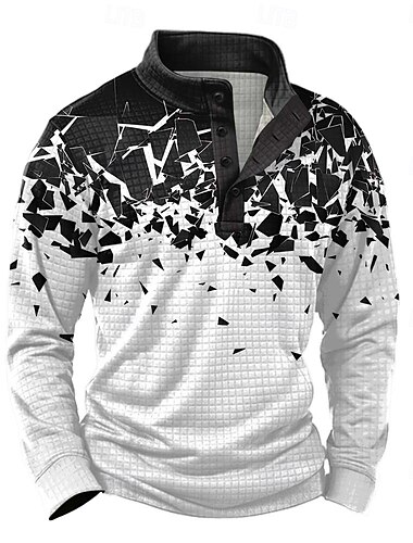  Herren Geometrisch Karomuster Waffel Pullover Täglich Klassisch Lässig Stehkragen Outdoor Heim Arbeit Geschenk Weiß 1 Weiß 2 Weiß 3 Knöpfe Herbst Winter Designer S M L XL XXL XXXL