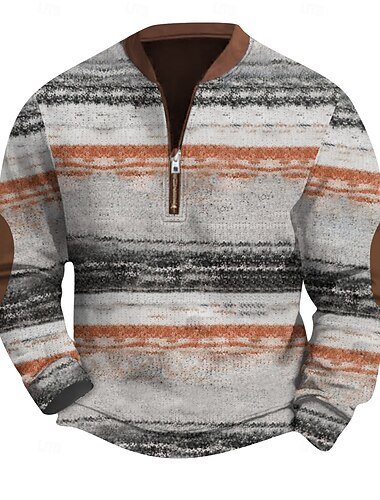  Per uomo Stampa Strisce orizzontali Felpa Felpe Manica Lunga Felpa Zip a un quarto Vintage Retrò Stampa Ferie Uscire Stampato Autunno Inverno