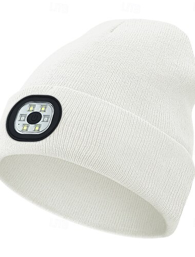  Chapeau phare tricoté nouveau chapeau d'éclairage LED extérieur rechargeable par USB 1.5-3W alimentation batterie contrôle par bouton type-C chargé adapté pour le cyclisme nocturne et la course