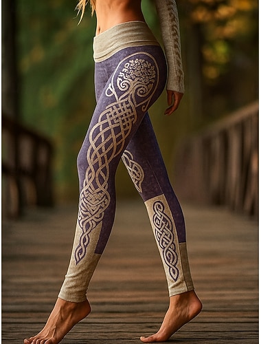  Női Leggingek Szabadság Szüret Etnikai stílus Teljes hossz Magas derék Grafika Absztrakt 3D nyomtatás Gyors szárítás Lélegzési képesség Mekano Nyúlós Ibolya Fekete Tavasz Ősz Tél Karcsúsított